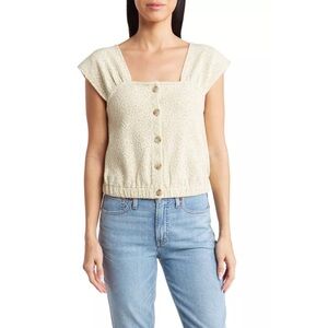 Madewell Floral Jacquard Button-Front Top Preowned XS Faded Seagrass